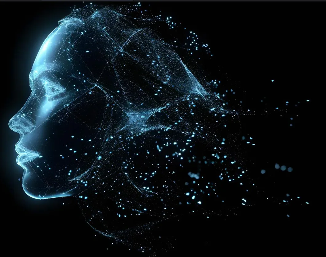Cabeza holográfica con IA — ConvertWaveHive Núcleo neural